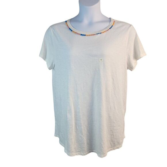 NEW LOFT X-Large 100% Cotton T-Shirt Semi-Sheer Embroidered Neckline Athleisure - Picture 6 of 11